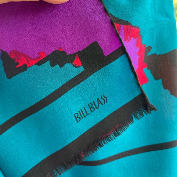 Vintage Scarf Bill Blass Vibrant Purple and Teal Black Scarf - Picture 3 of 3